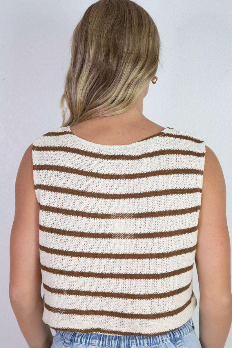 Lingering Light Striped Knit Top, Cream Brown | Sadie & Sage