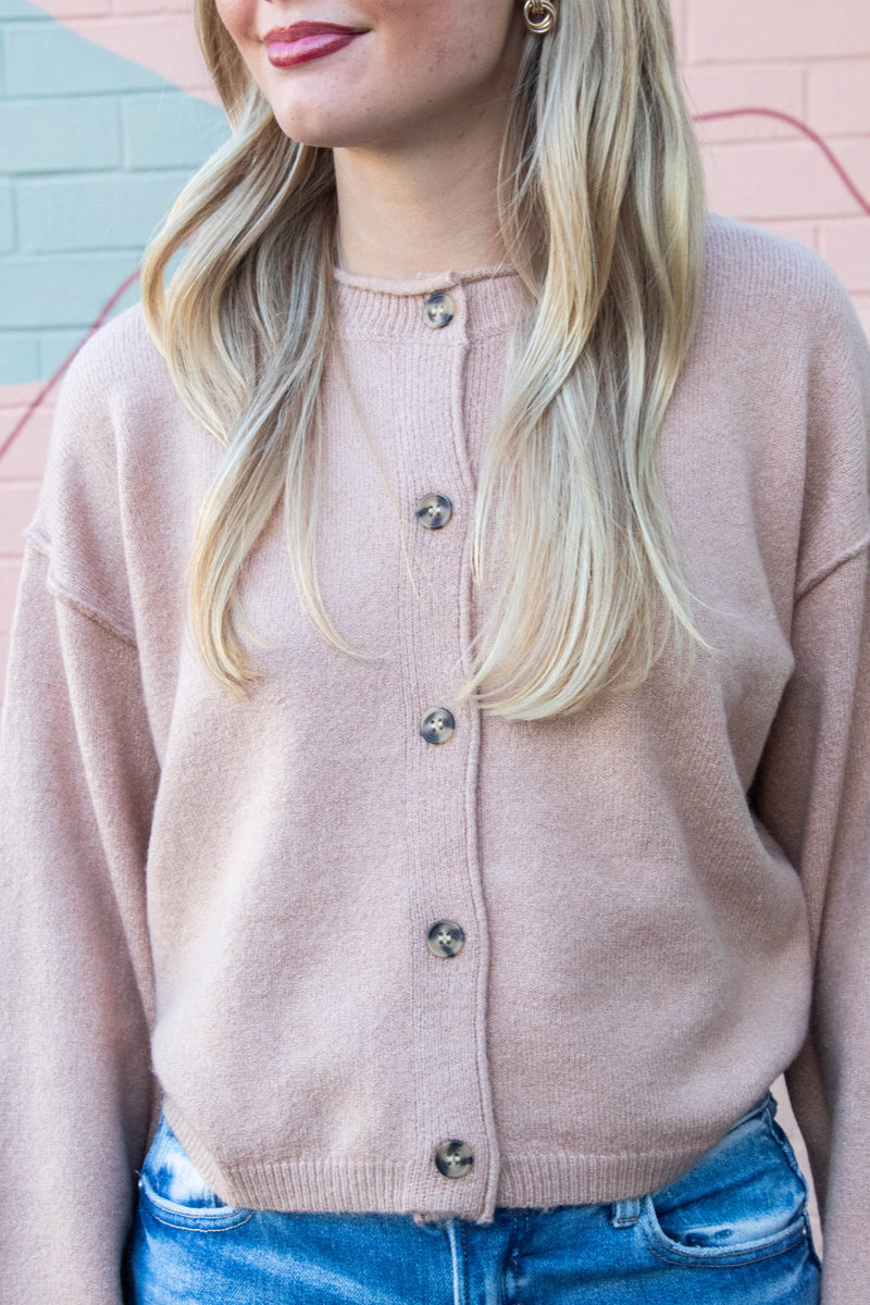 Melina Roll Neck Cardigan, Dark Taupe