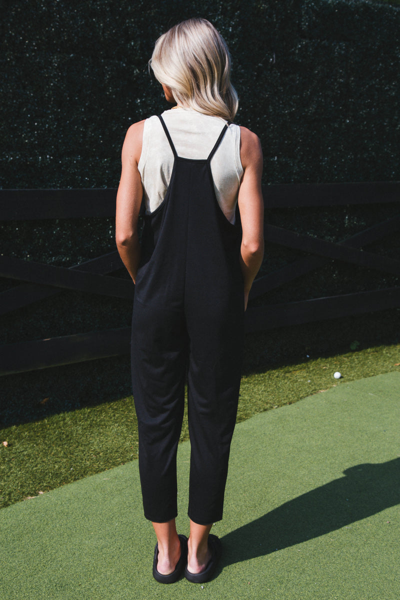French Terry Jogger Overall Jumper, Black