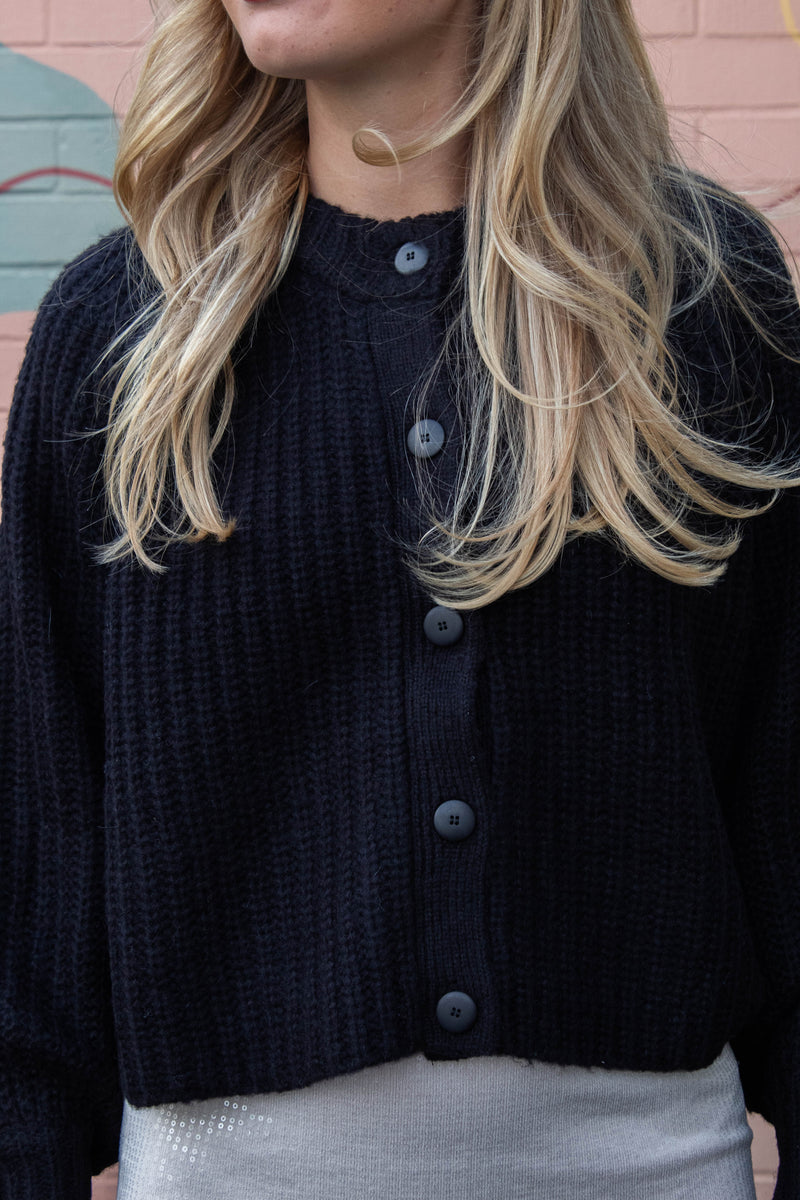 Estelle Chunky Knit Cardigan, Black