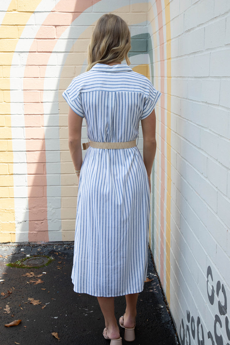 Analee Striped Midi Shirt Dress, Navy