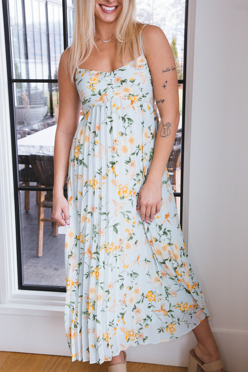 Aurelia Bird & Floral Print Midi Dress, Light Sage Multi