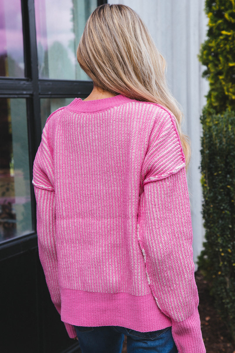 Faye Two Tone Sweater, Pink
