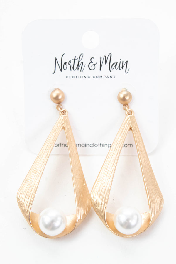 Dani Geometric Drop Pearl Earring, Gold