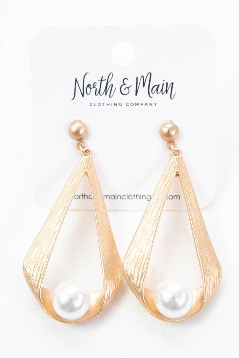 Dani Geometric Drop Pearl Earring, Gold