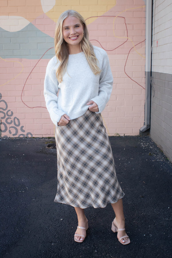 Lila Cuff Detail Pocket Sweater, Heather Grey
