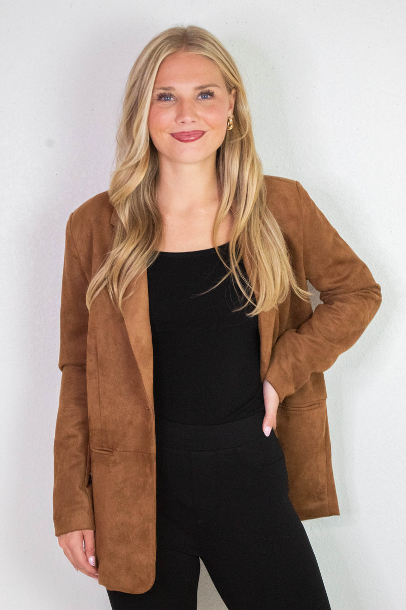 Miranda Faux Suede Blazer, Cognac