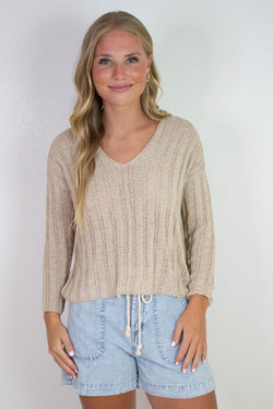 Devon Wide Rib Knit Sweater, Taupe | Sadie & Sage