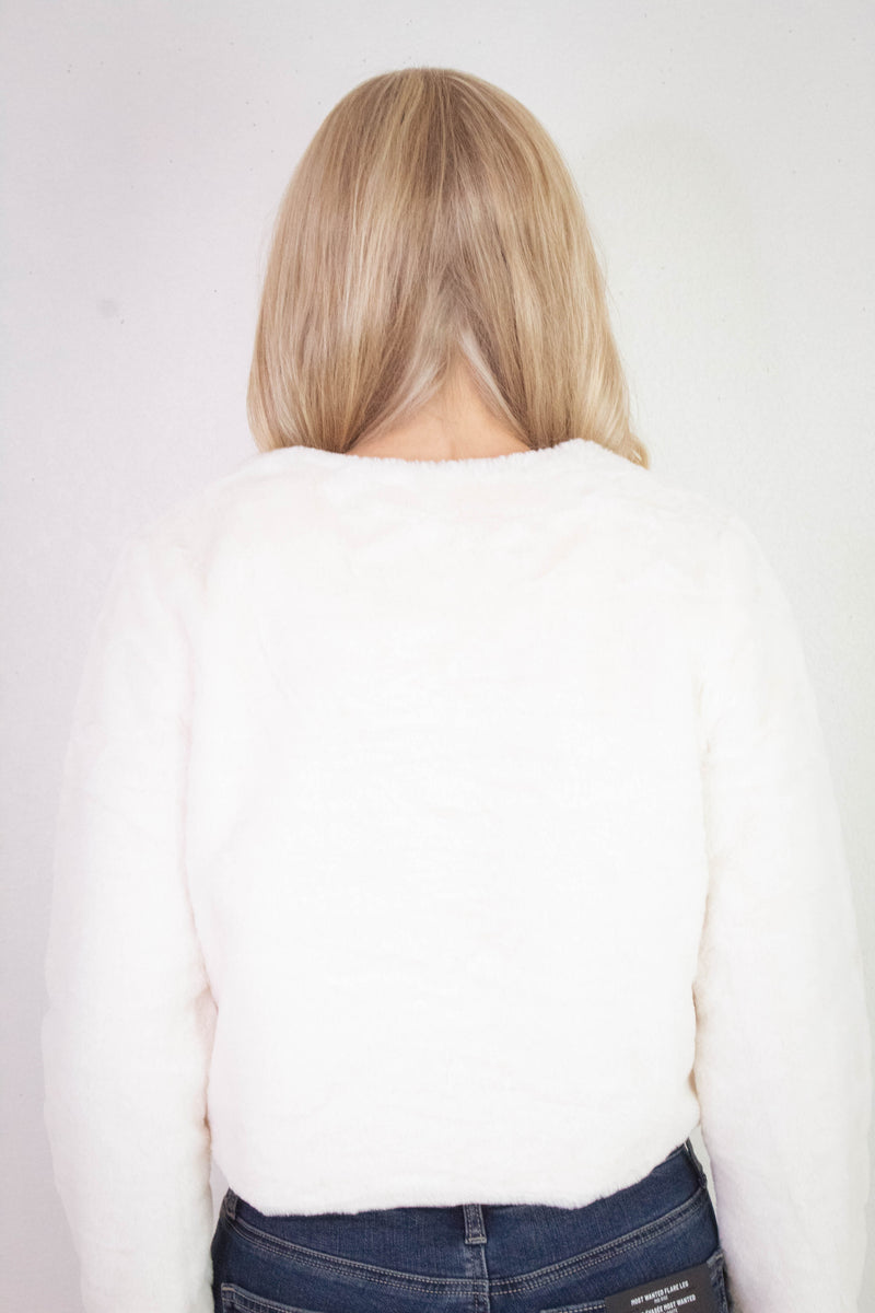 Martha Faux Fur Crop Blazer, Cream
