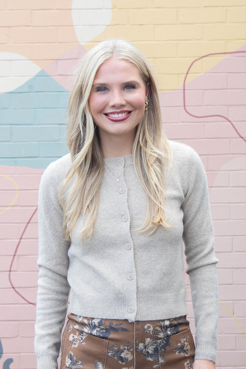 Maria Round Neck Cardigan, Khaki