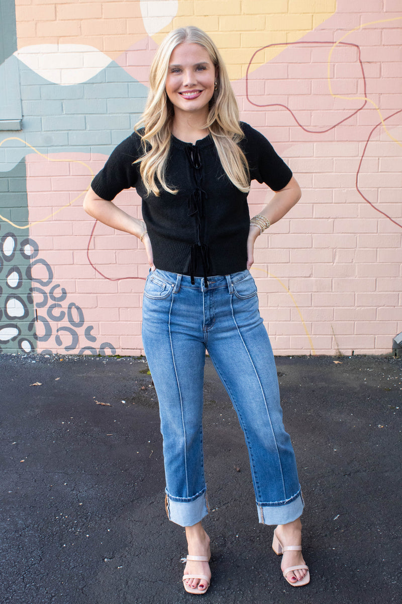 Sereia Bow Front Cardigan, Black | Steve Madden