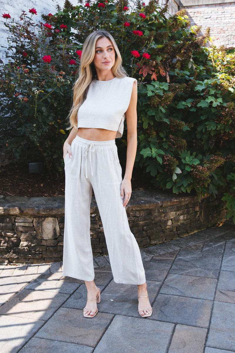 Laverne Wide Leg Linen Pants, Oat