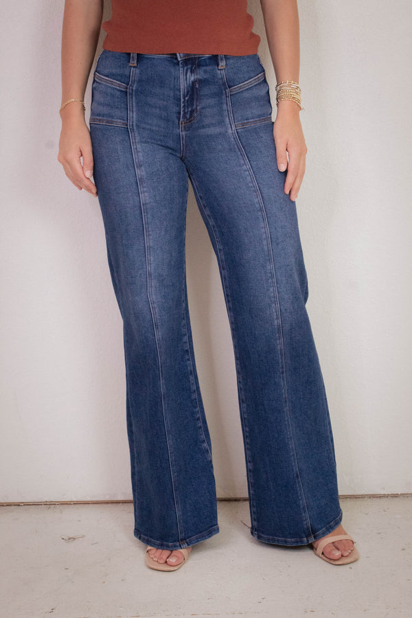 Delilah Mid Rise Wide Leg Jeans, Dark