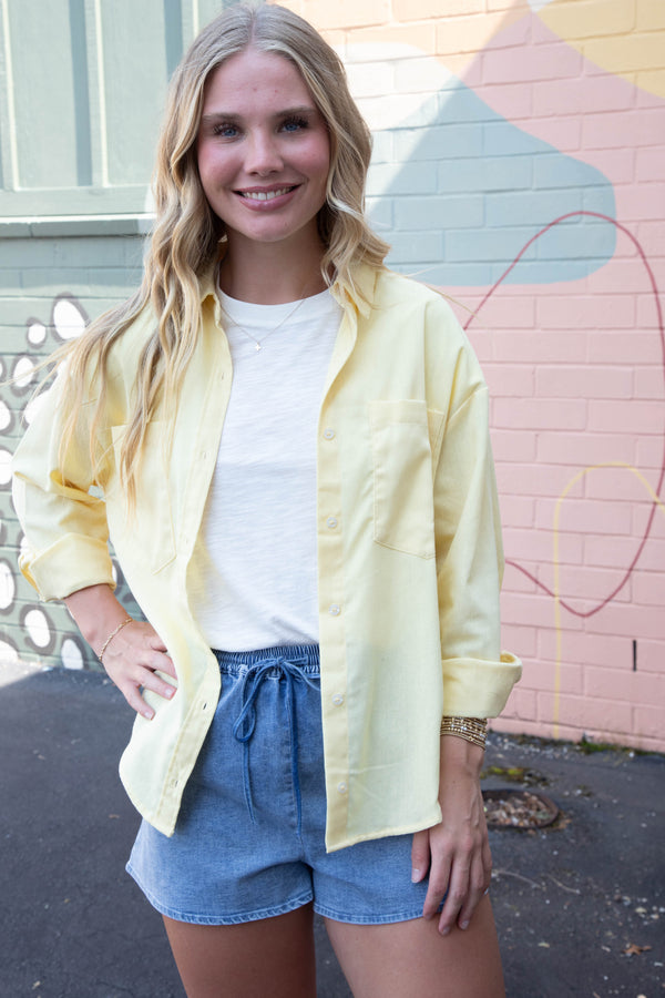Leslie Sand Washed Relaxed Shirt, Creamy Yellow