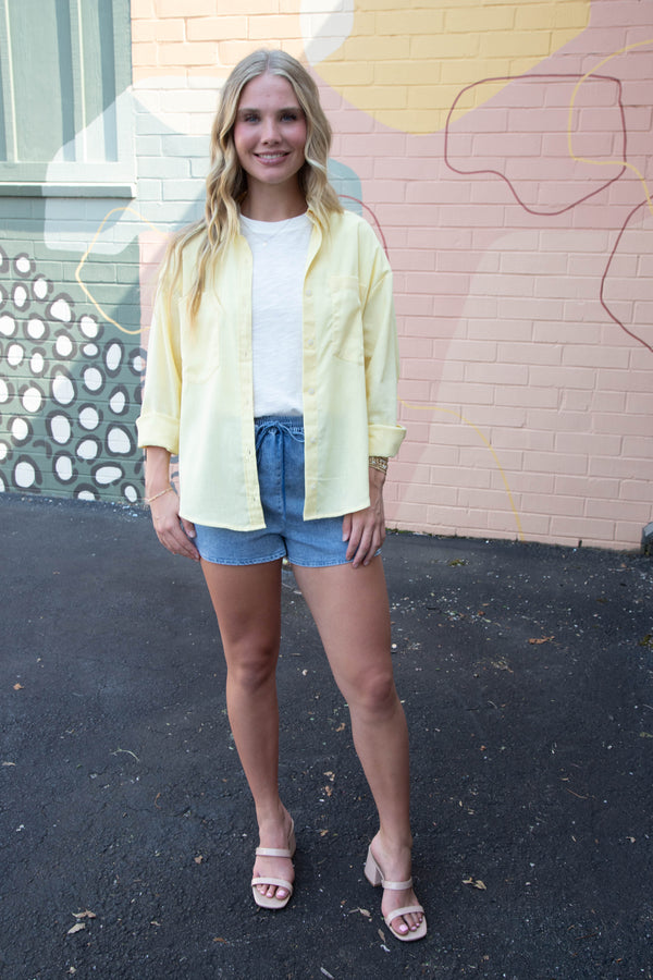 Leslie Sand Washed Relaxed Shirt, Creamy Yellow