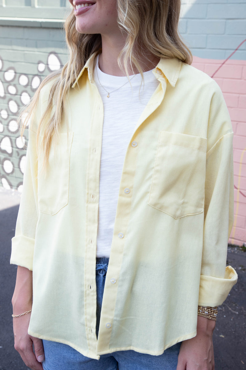 Leslie Sand Washed Relaxed Shirt, Creamy Yellow