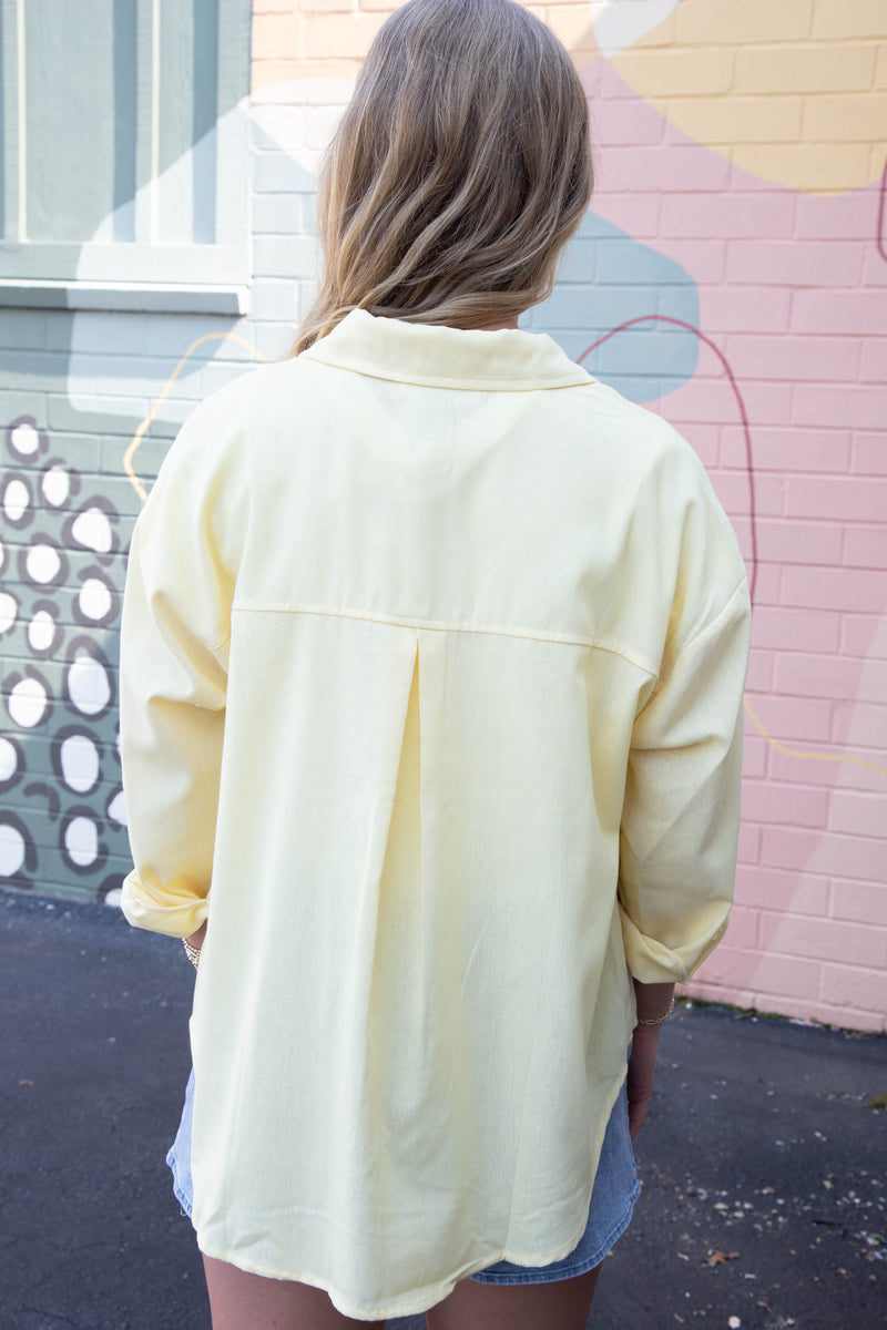 Leslie Sand Washed Relaxed Shirt, Creamy Yellow