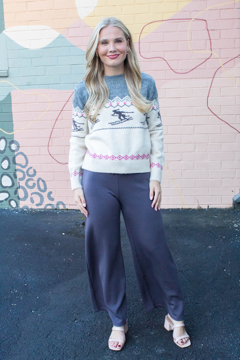 Gunhild Ski Print Sweater, Grey | RD Style