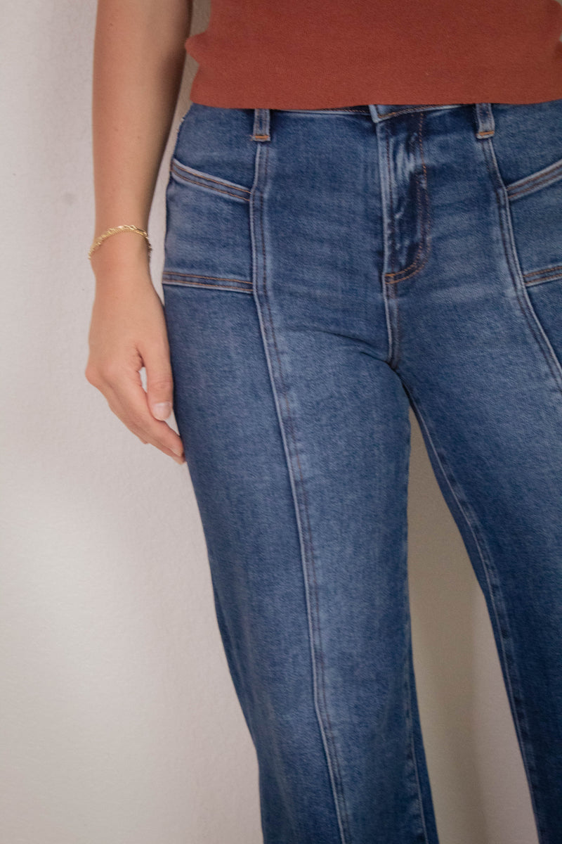 Delilah Mid Rise Wide Leg Jeans, Dark