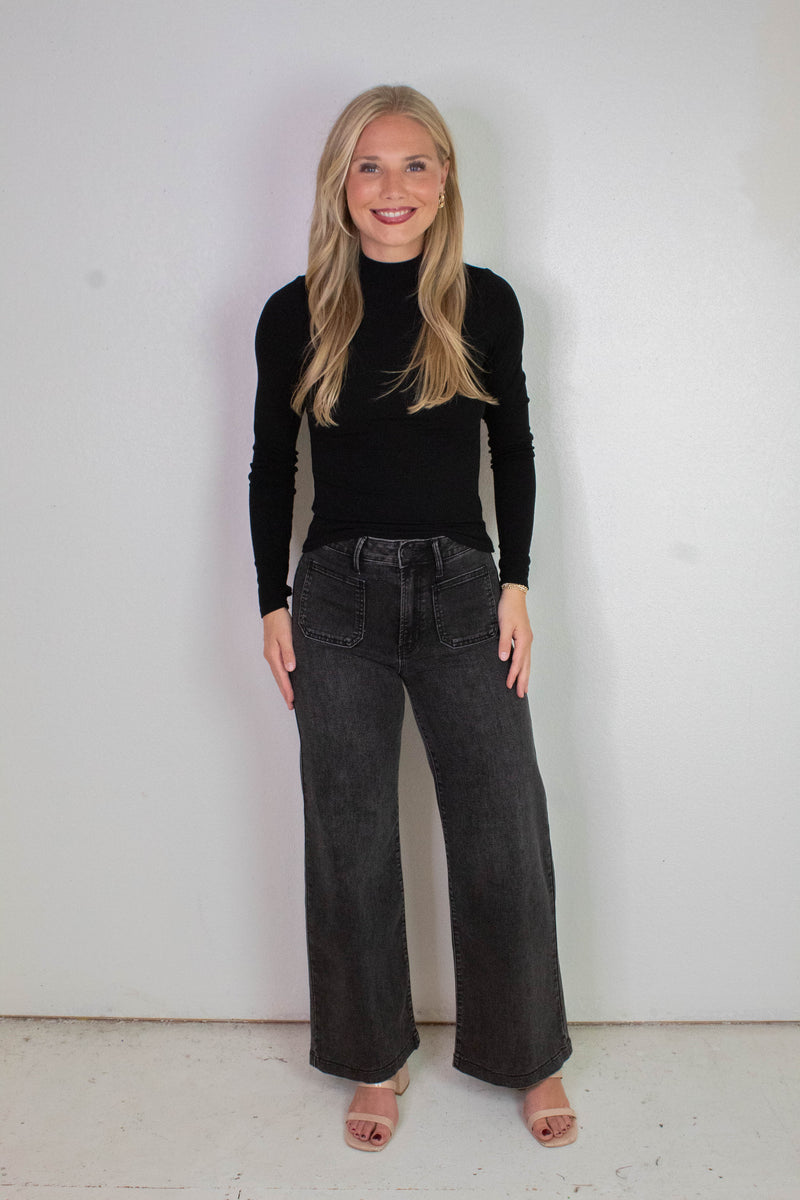 Ronan Mock Neck Top, Black | Sadie & Sage