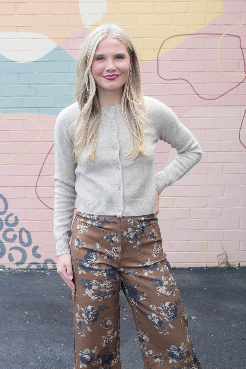 Maria Round Neck Cardigan, Khaki