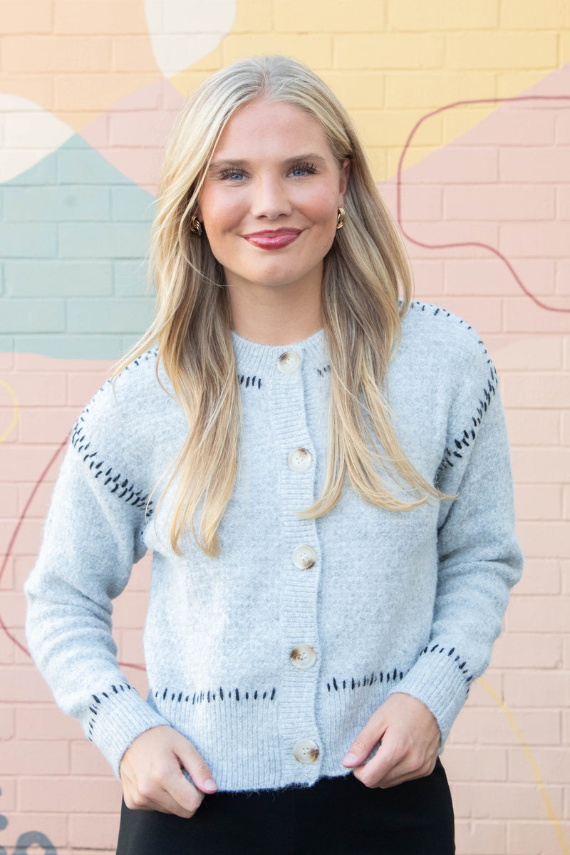 Lottie Stitch Detail Cardigan, Grey | RD Style