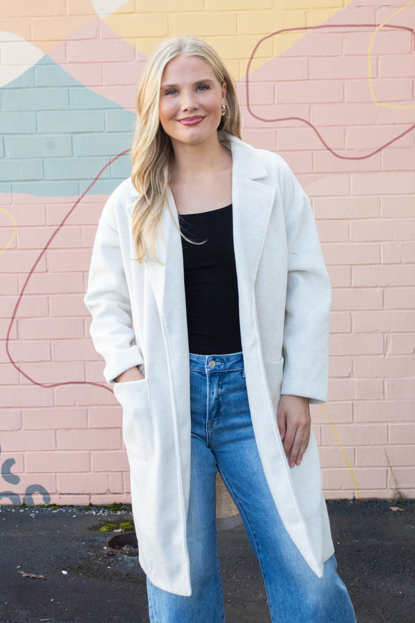 Out Of Town Open Front Coat, Ivory | Sadie & Sage