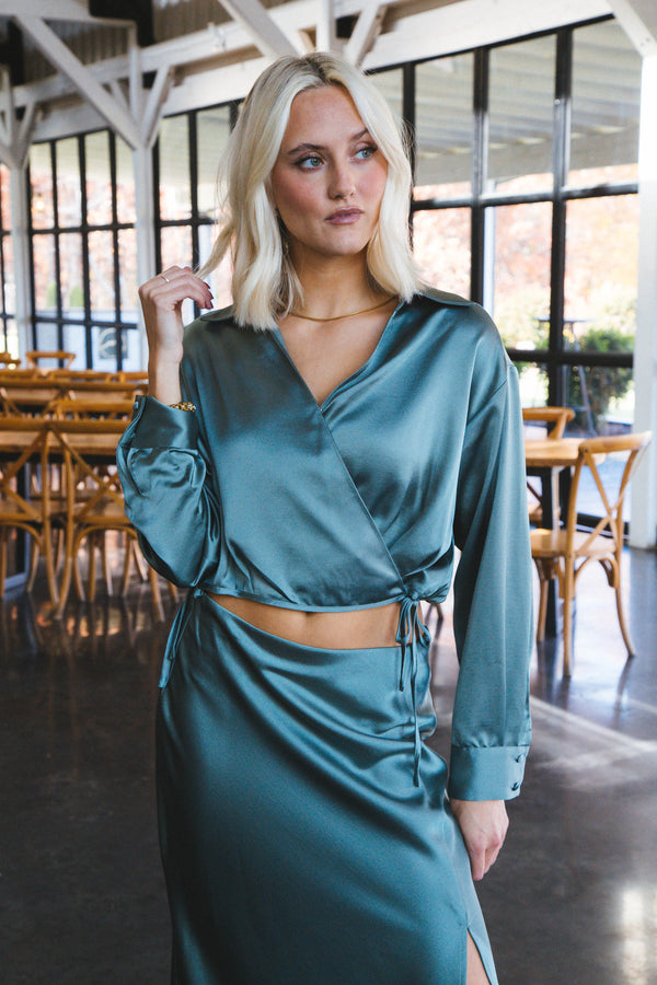 Jaden Satin Top, Basil | Velvet Heart