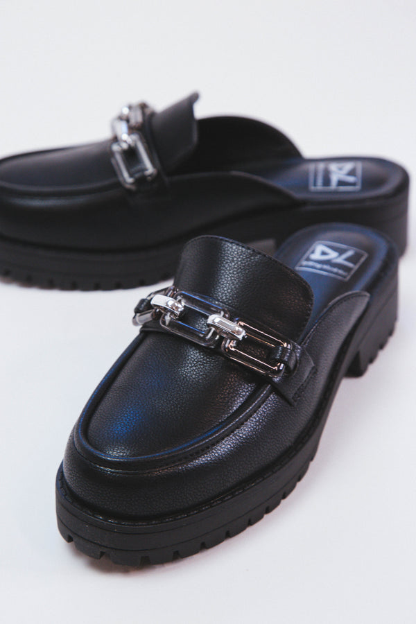Vallor Smooth Backless Loafers, Black | Dirty Laundry