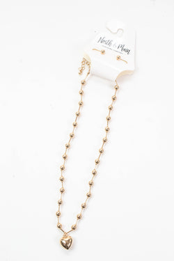 Lyla Puffy Heart Beaded Chain Necklace, Gold