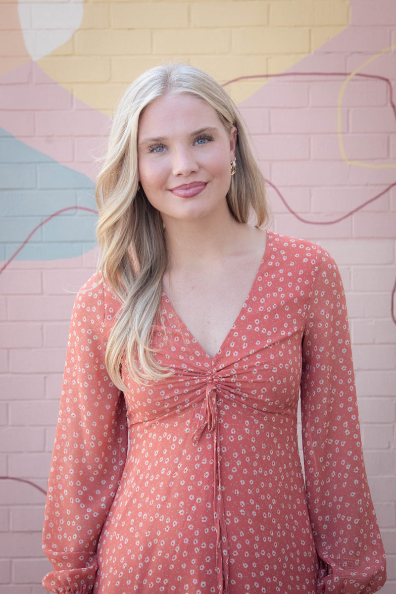 Suri Ditsy Floral Mini Dress, Orange Floral