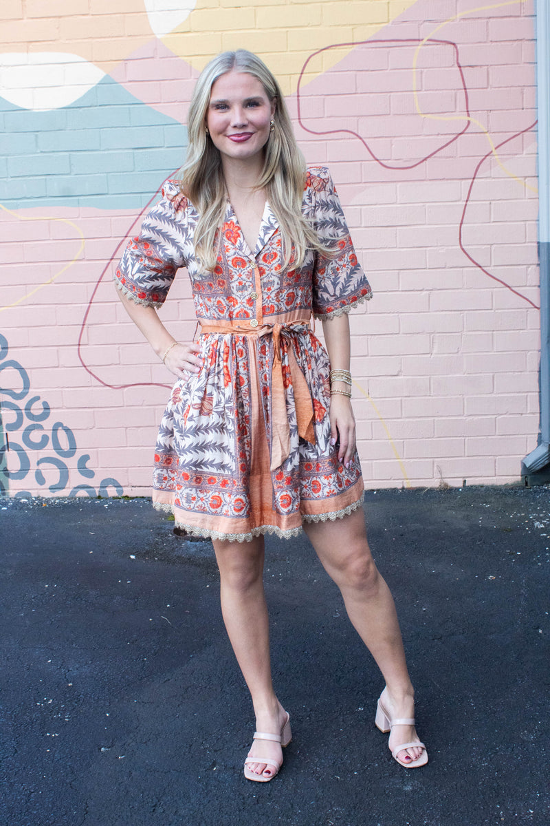 Maren Lace Trim Accented Dress, Charcoal