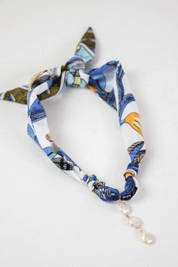 Haven Vertical Pearl Scarf Necklace, Blue/White | Nora James Jewelry