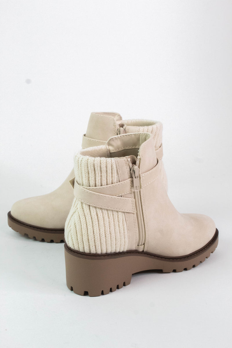 Aeson Knit Back Wedge Bootie, Beige Nubuck