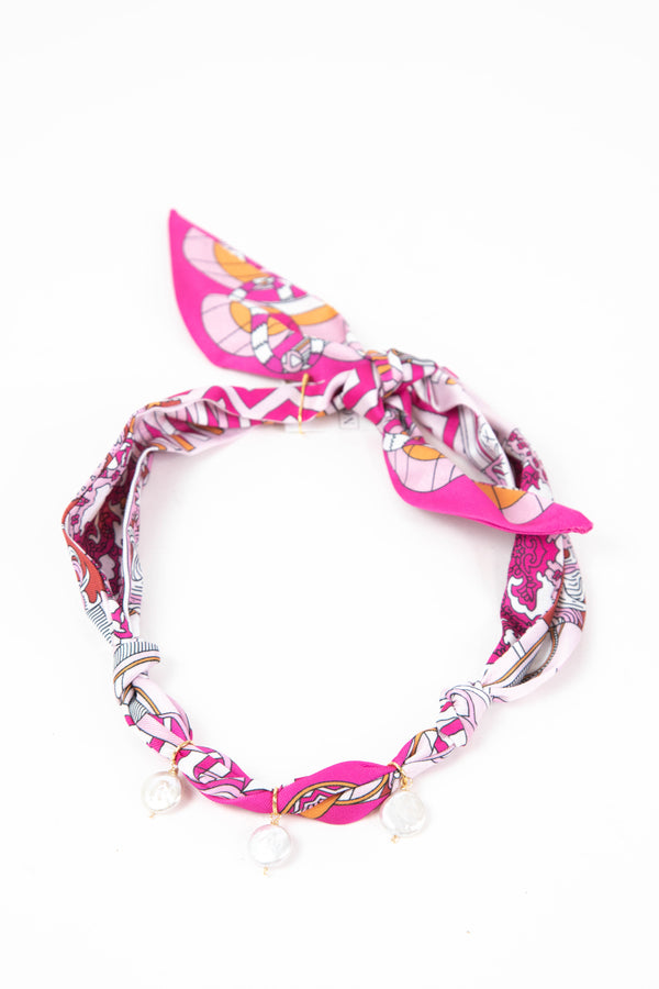 Willow Triple Pearl Scarf Necklace, Magenta | Nora James Jewelry