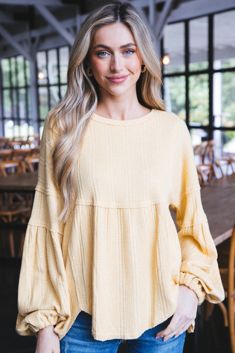 Audrey Babydoll Waffle Knit Top, Butter