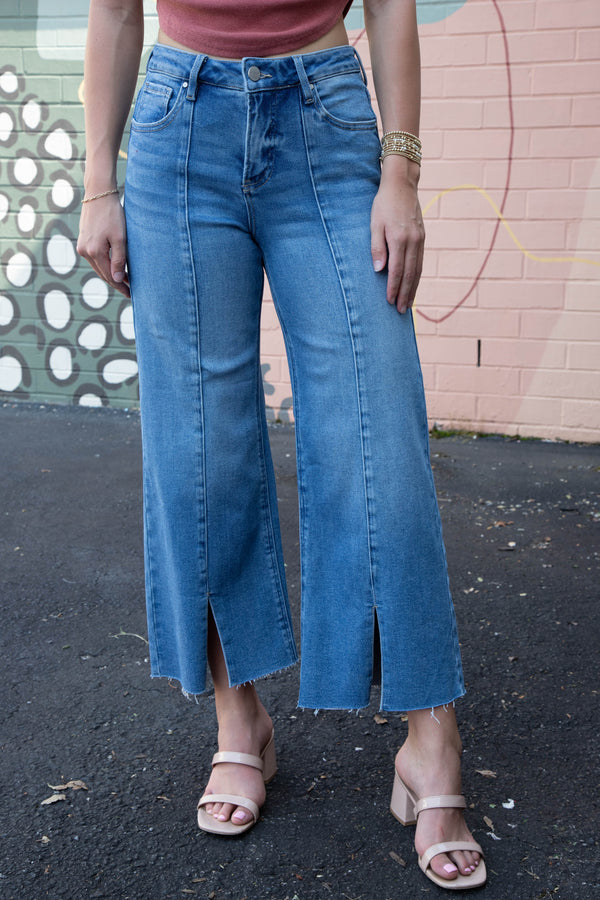 Jolene Mid Rise Front Slit Jeans, Medium