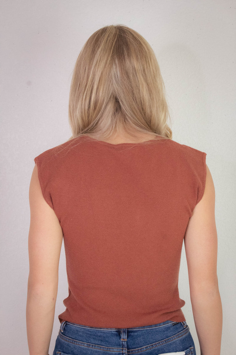 Nova Boat Neck Sleeveless Sweater, Cinnamon