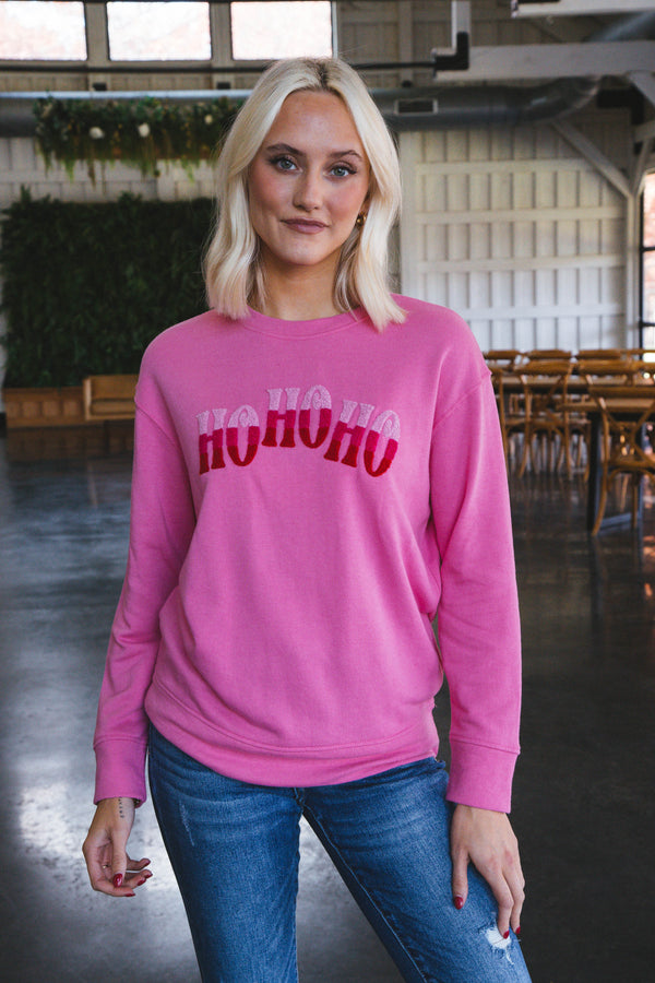Ho Ho Ho Graphic Sweatshirt, Pink