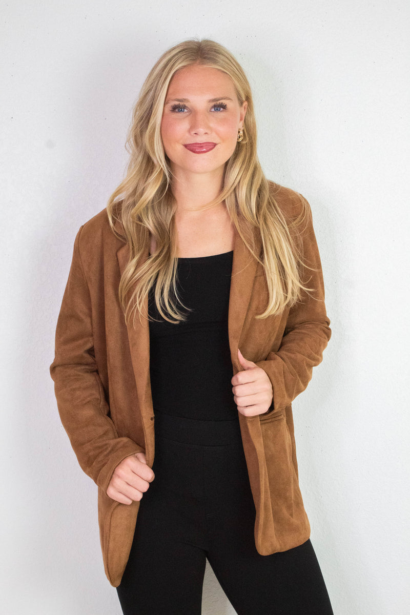 Miranda Faux Suede Blazer, Cognac