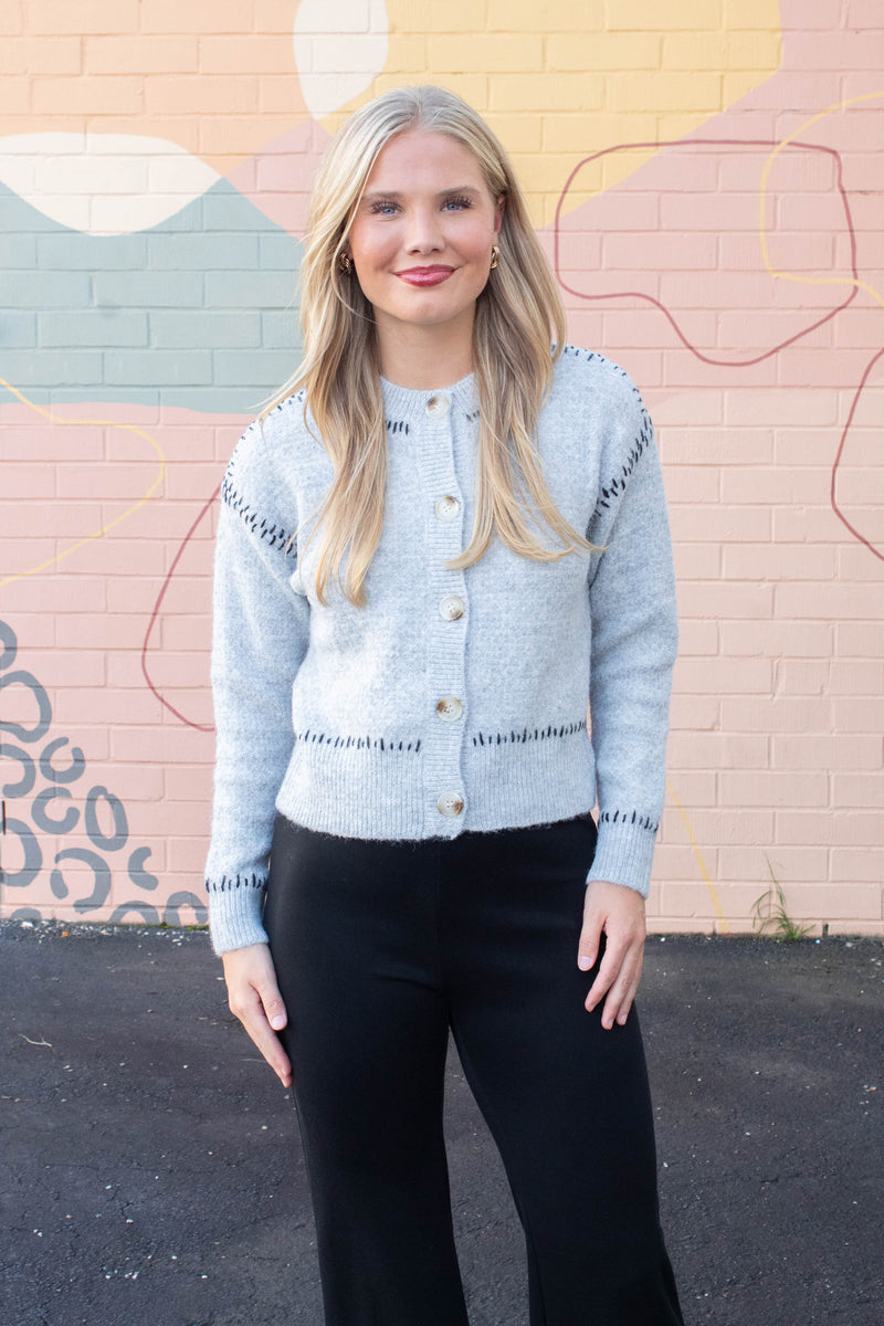 Lottie Stitch Detail Cardigan, Grey | RD Style