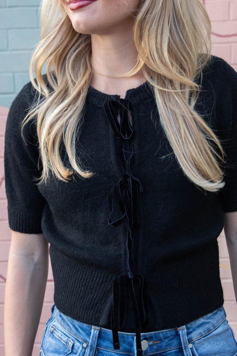 Sereia Bow Front Cardigan, Black | Steve Madden