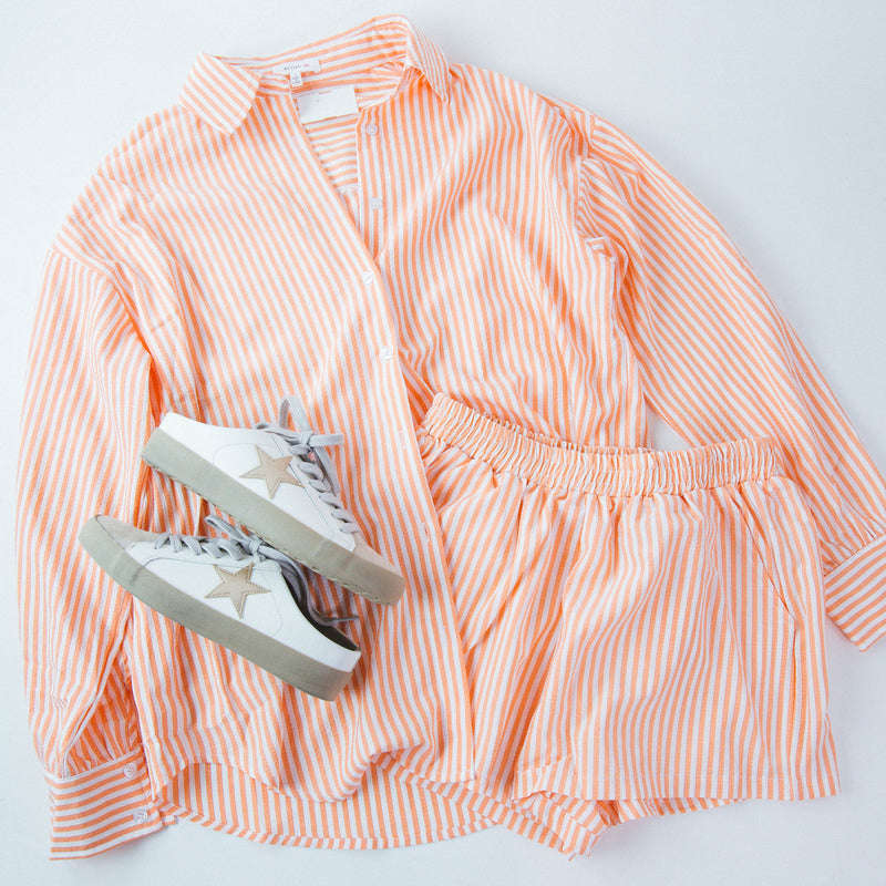 Isla Striped Shorts, Orange/White