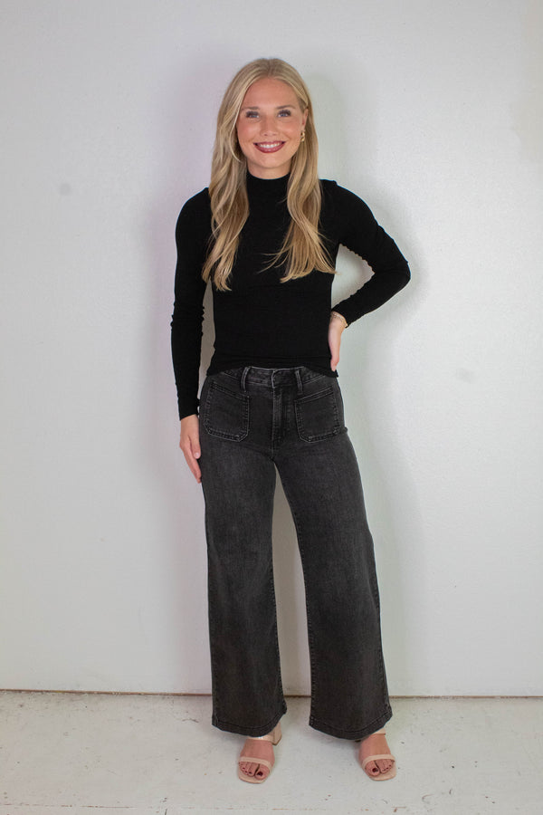 Ronan Mock Neck Top, Black | Sadie & Sage