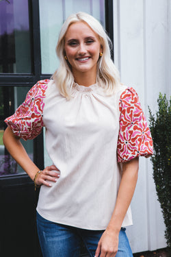 Jackie Embroidered Top, Natural