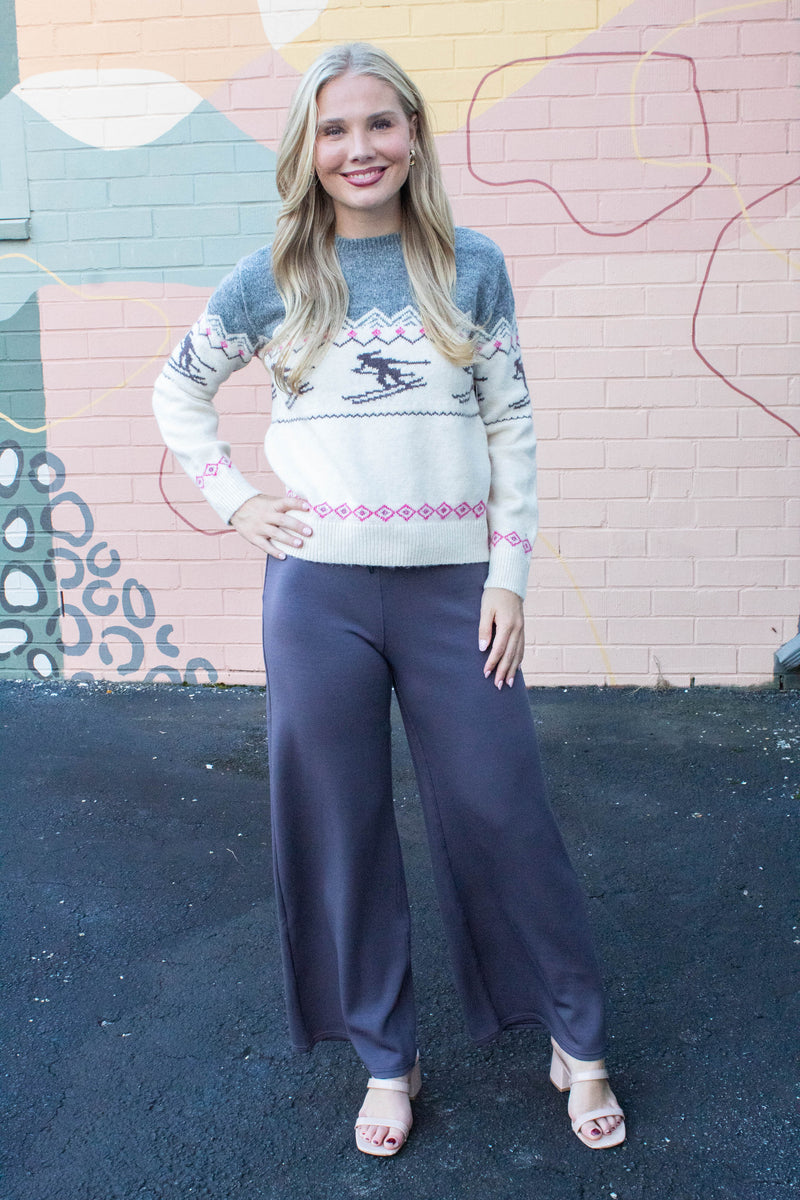 Gunhild Ski Print Sweater, Grey | RD Style