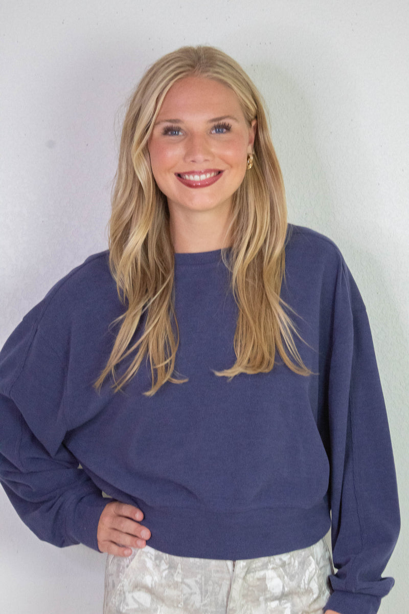 Kinsley Soft Ribbed Sweatshirt, Dusty Indigo