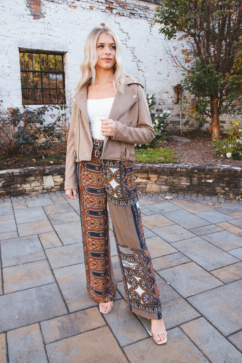 Georgina Printed Wide Leg Pant, Taupe Multi