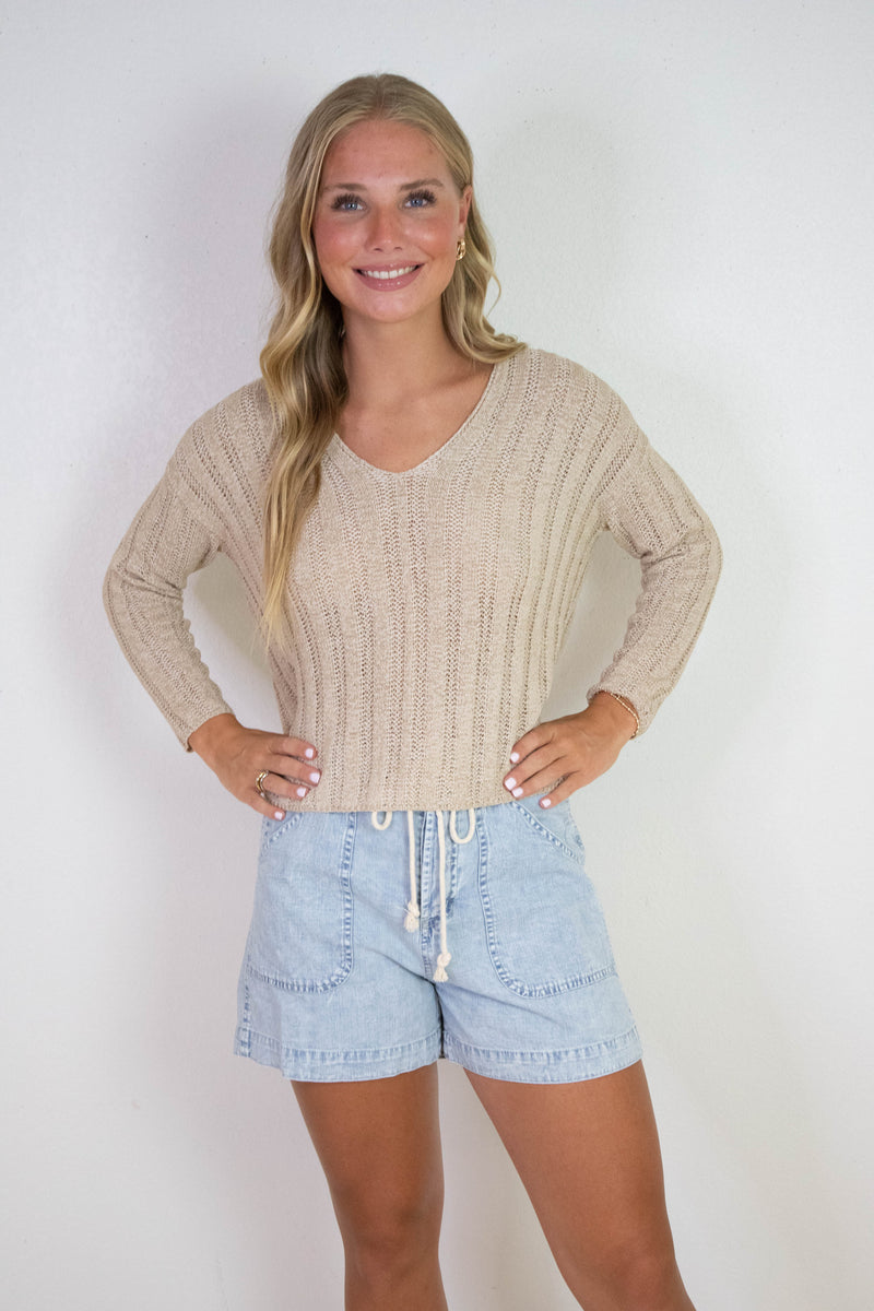 Devon Wide Rib Knit Sweater, Taupe | Sadie & Sage