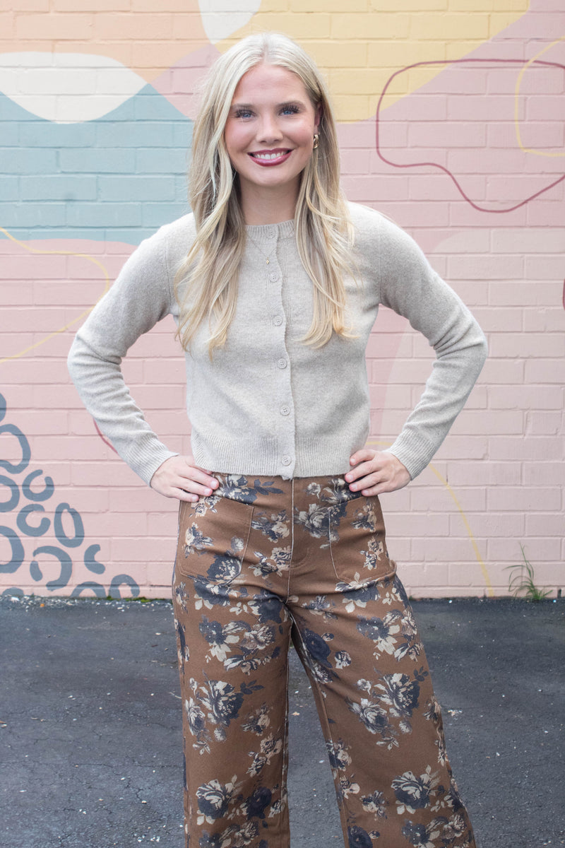 Maria Round Neck Cardigan, Khaki
